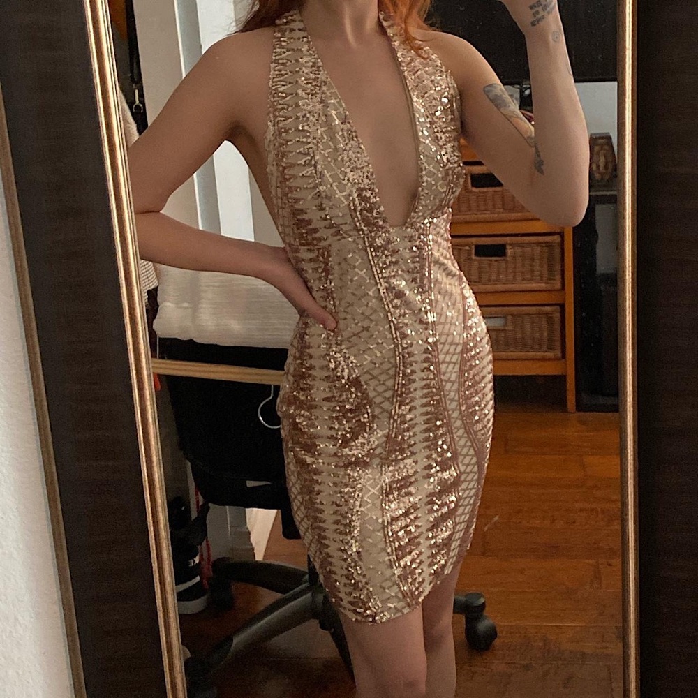 Halter Sequined Mini Dress